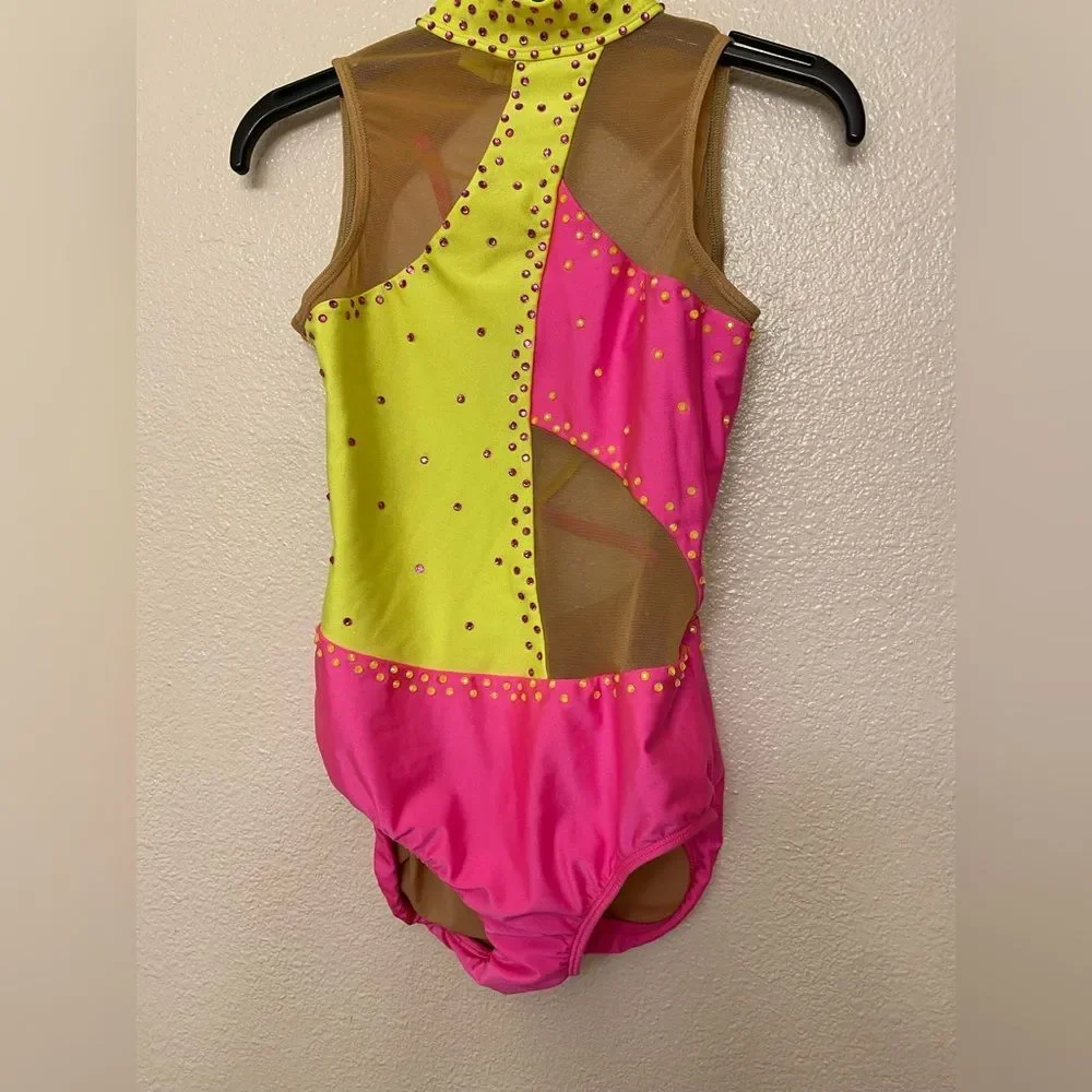 Patrick J dance custom Solo neon pink yellow gravity leotard illusion MA adult